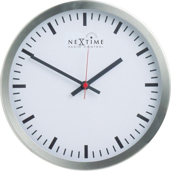 Radio Control NeXtime - Horloge - Rond - Acier inoxydable / Verre - Ø44 cm - Blanc