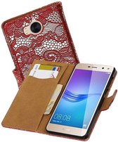 Lace Bookstyle Wallet Case Hoesjes voor Huawei Y5 / Y6 2017 Rood