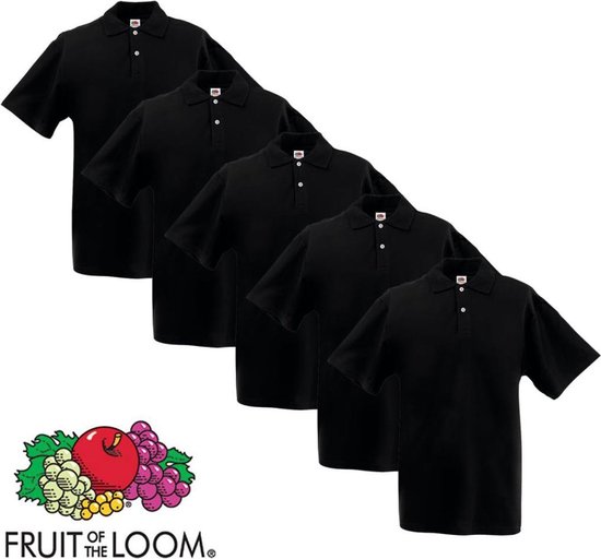 Fruit of the Loom poloshirt heren maat XL 5 st (zwart)