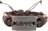 Fako Bijoux® - Leren Armband - Leder - Love Peace - Bruin