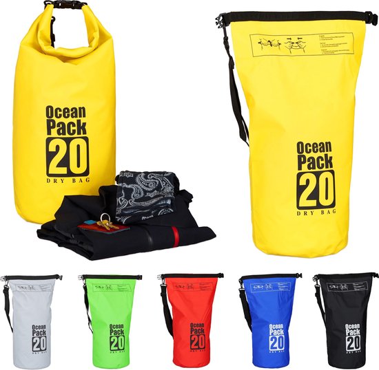 relaxdays Ocean Pack 20 liter - waterdichte tas - strandtas - zeilen - outdoor plunjezak geel