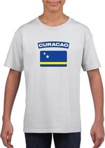 T-shirt met Curacaose vlag wit kinderen L (146-152)