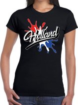 Holland landen t-shirt spetter zwart voor dames - supporter/landen kleding Nederland L