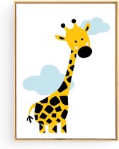 Postercity - Design Canvas Poster Giraffe met Wolkjes / Kinderkamer / Dieren Poster / Babykamer - Kinderposter / Babyshower Cadeau / Muurdecoratie / 50 x 40cm