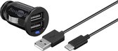 Goobay USB-A autolader met 2 poorten en losse USB-C kabel - 2,1A / zwart - 1 meter