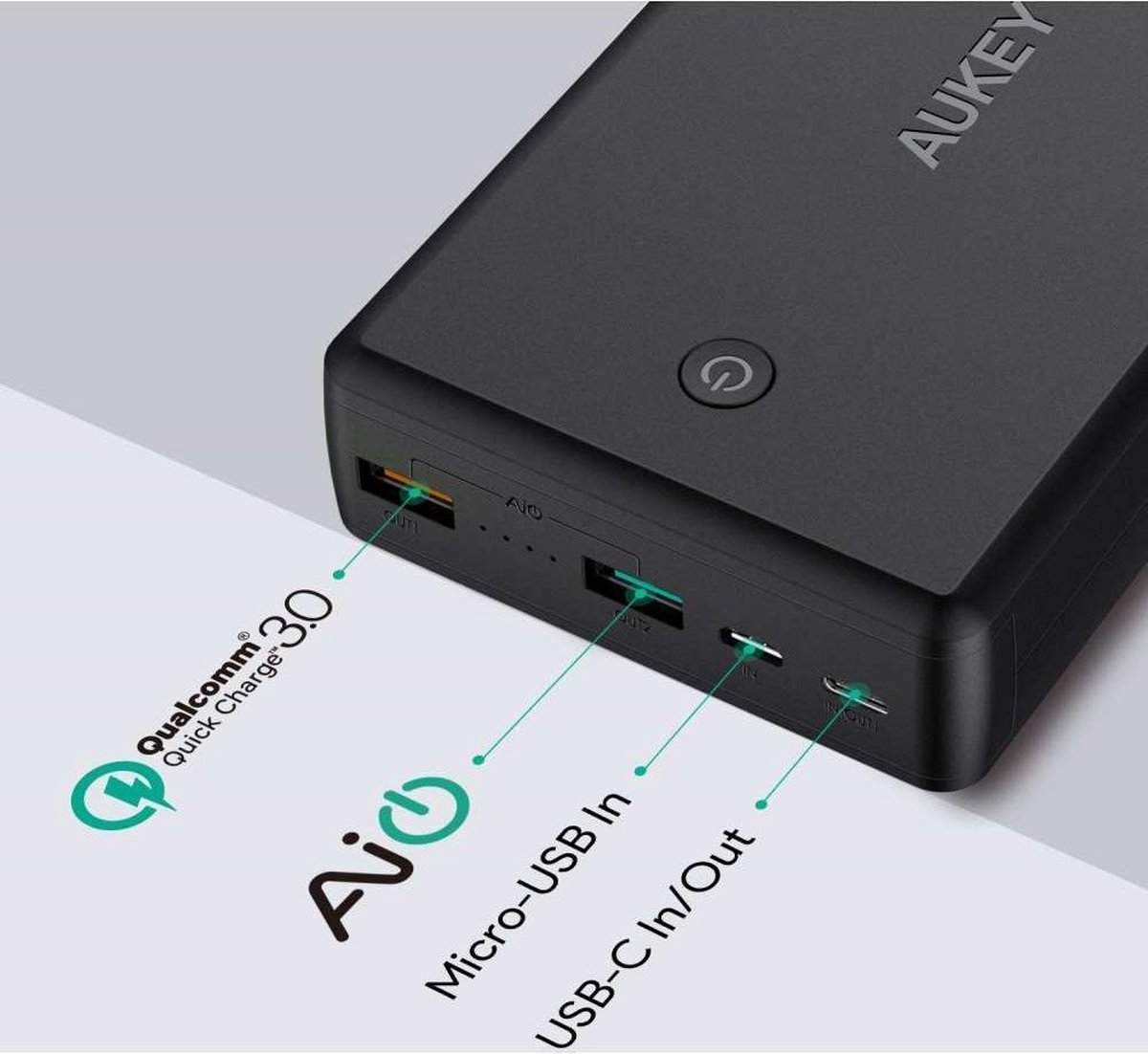 Aukey 30000mAh Dual USB Powerbank - Quick Charge 3.0 - Black | bol.com