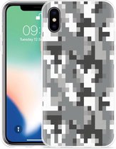 Geschikt voor Apple iPhone Xs Hoesje Pixel Camouflage Grey - Designed by Cazy
