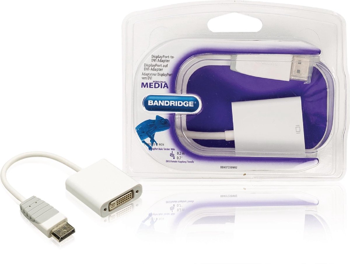 Bandridge witte DisplayPort mannelijk naar DVI-I Dual Link 24+5pins vrouwelijk adapter kabel - 0,20 meter