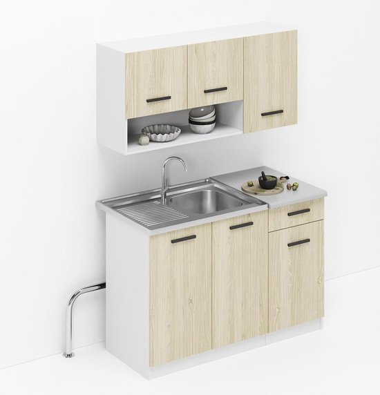 Kleine Keuken 120 cm – Keukenblok met Keukenkastjes Spoelbak & Sifon –  Keuken Klein –... | bol.com