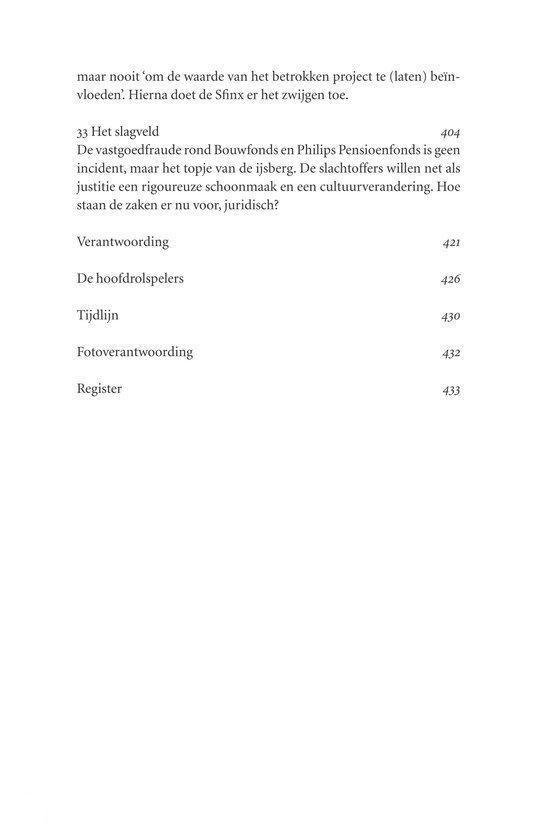 Tekstpagina met sectietitels en paginanummers.