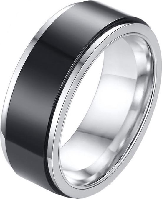 RVS heren ring Spinner Zilver met Zwart-18mm