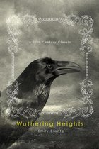 Boekomslag van Wuthering Heights door Emily Bronte, met een sierlijk frame en een close-up van een kraai.