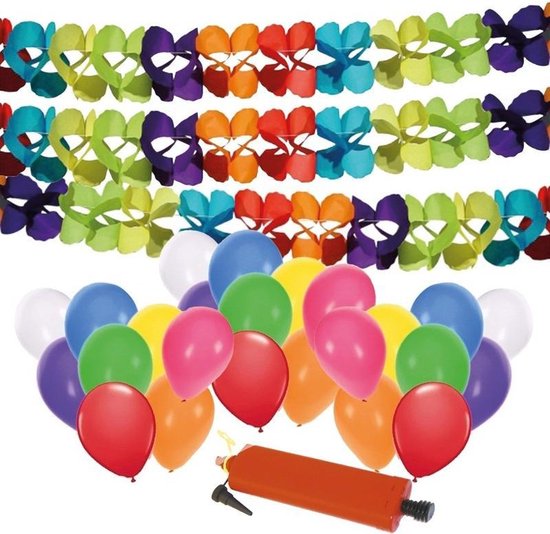waterbestendig Bedenk Beschikbaar 3 feestslingers met 24x ballonnen en ballonpomp | bol.com