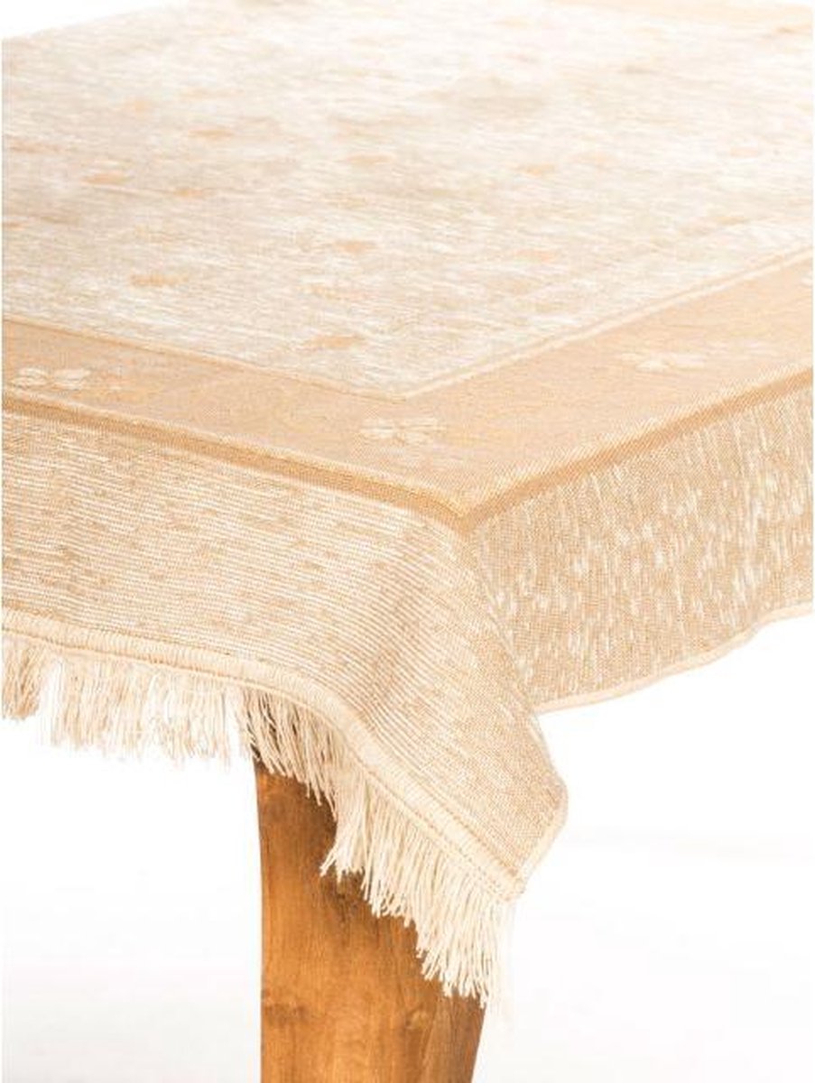 Tafelkleed handweef Hortensia 140 x 170 kleur 6 beige basis beige patroon