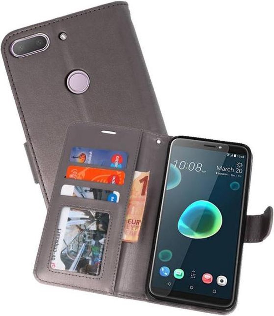 Wallet Cases Hoesje Geschikt voor HTC Desire 12 Plus - Grijs