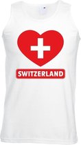 Zwitserland hart vlag singlet shirt/ tanktop wit heren S