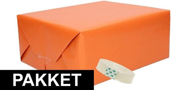 3x Oranje kraft inpakpapier met rolletje plakband pakket 5 |
