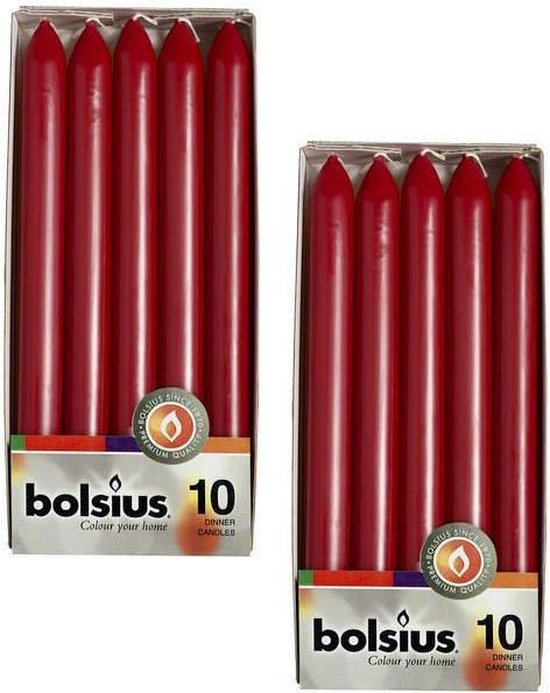 Bolsius Dinerkaarsen - 230/20 kleur wijnrood / bordeaux - 20 kaarsen in 2  verpakkingen | bol.com