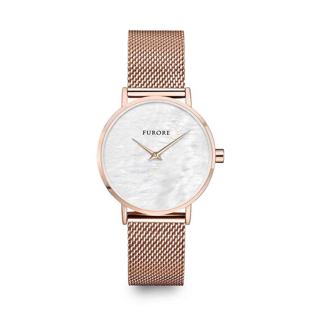 Furore - Dazzling Nature - FU 6012 - dameshorloge - 33mm - mesh - parelmoer - rosé