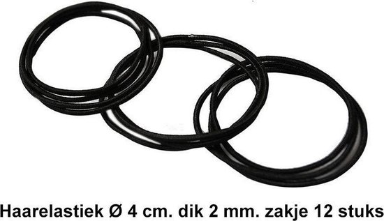 Rojafit Haarelastiekjes – Ø 4 cm. / 2 mm. dik - 12 stuks – Zwart