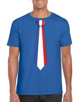 Blauw t-shirt met Frankrijk vlag stropdas heren M