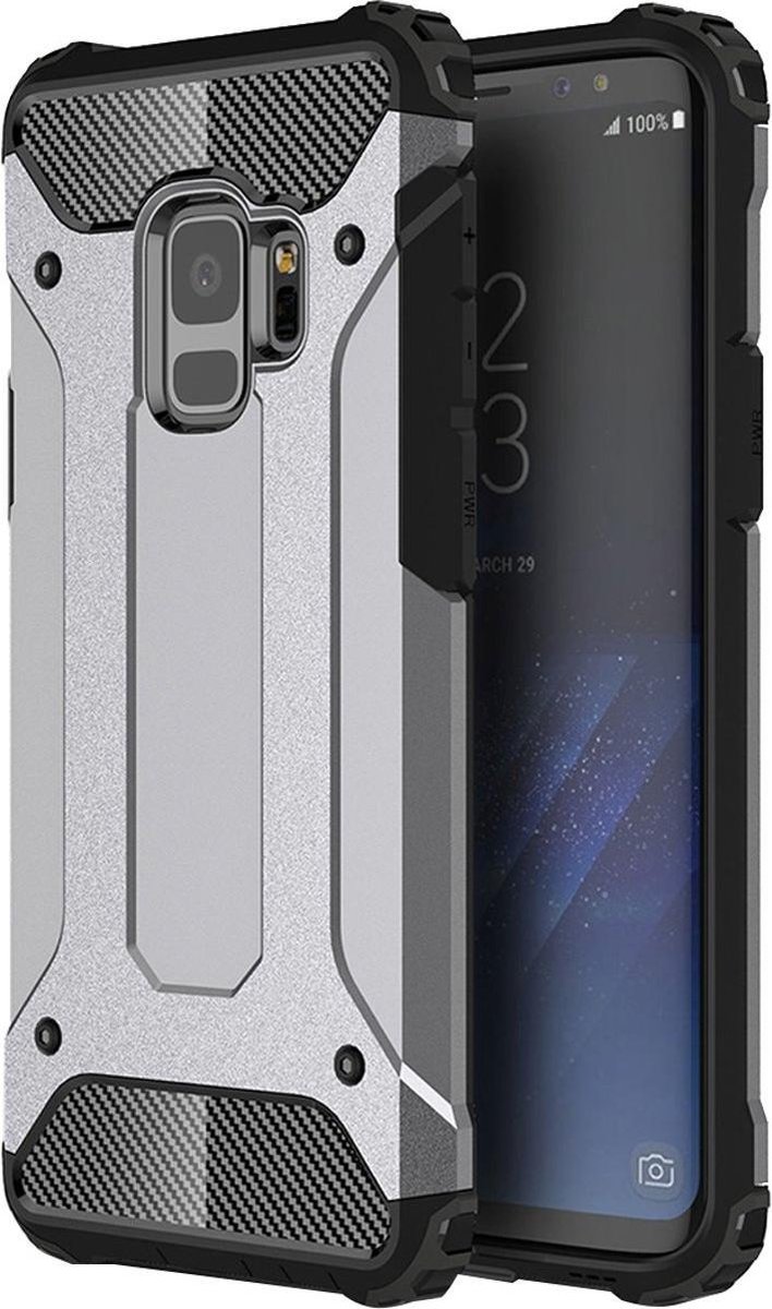 HB Hoesje Geschikt voor Samsung Galaxy S9 - Anti Shock Hybrid Armor Back Cover - Grijs