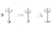 Classics&More set - oorknoppen - zilver - bol Ø3 mm - staafje vierkant - driehoek