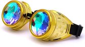 KIMU Goggles Steampunk Bril - Goud Montuur - Caleidoscoop Glazen - Gouden Spacebril Burning Man Rave Space Zijkleppen Kaleidoscoop Geslepen Festival