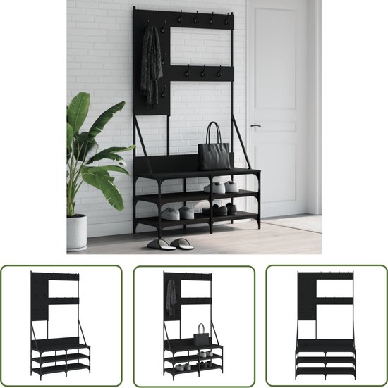 The Living Store - Portant à vêtements - avec - étagère à chaussures - 100x40x184 - cm - noir - Portant à vêtements