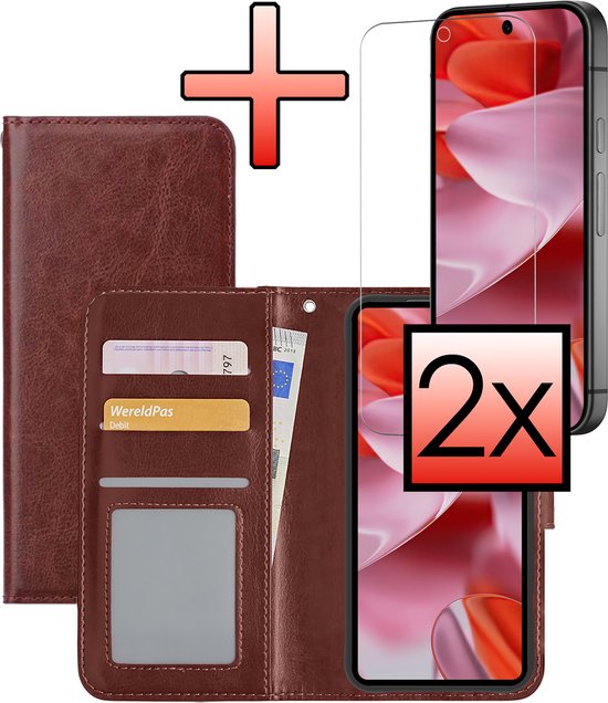 Coque pour Google Pixel 9 Pro Case Book Case Cover Flip Cover Portefeuille Bookcase avec 2x Protecteur d'écran - Marron