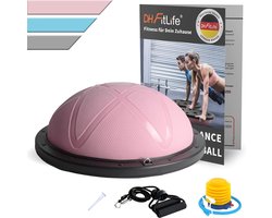 DH FitLife Balansbal, yoga balanstrainer, diameter van 60 x 22 cm, tot 200 kg belastbaar, halve gymnastiekbal, fitness balansboard,evenwichtsboard met pomp en 2 fitnessbanden