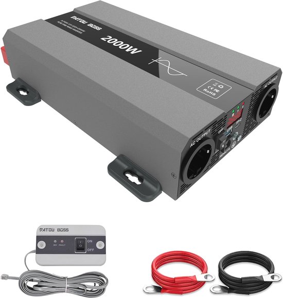 DATOUBOSS 2000W Zuivere Sinus Omvormer 12V Naar 230V – Met LCD-scherm, Afstandsbediening En USB-poort, Ideaal Voor Camper, Boot En Off-grid
