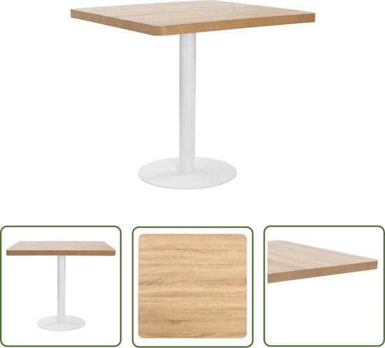The Living Store Table Bistro MDF/Grain de Bois - 80 x 80 x 75 cm - Marron clair/ Wit