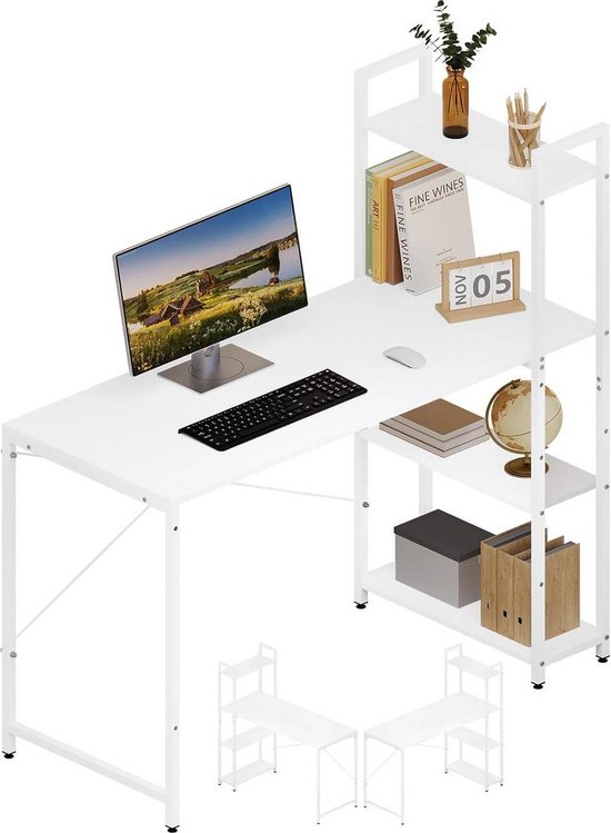 Computerbureau Van MDF, Met Open Planken, Max. Belasting 50kg, Wit En Grijs 120x50x74 Cm