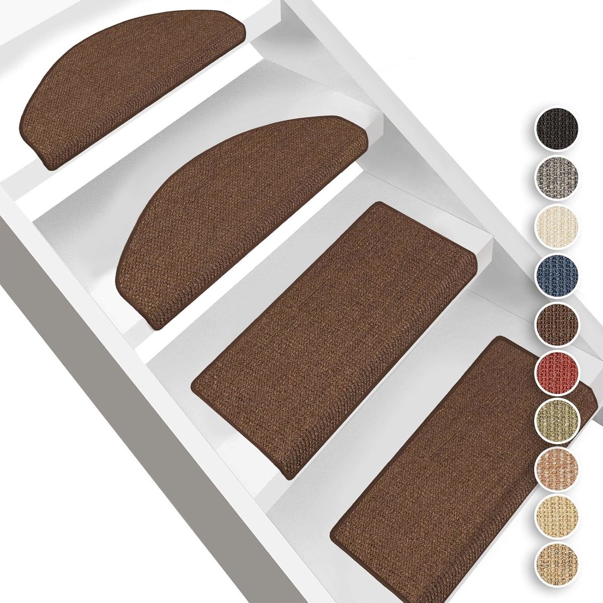 Natuurlijke Sisal Trapmatten – Halfrond of Vierkant – Met Antislip Eigenschap – 10 Kleuren Beschikbaar – 65 x 23,5 cm