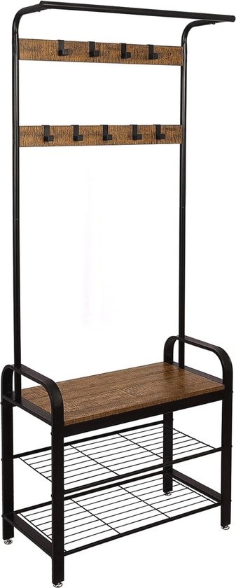 Vasagle Kapstok, Garderobe, Halkast Met Schoenenrek Met 3 Niveaus Met Afneembare Haken Hoogte 183 Cm Metalen Frame Rustiek Bruin En Zwart Hsr40b 1164180413
