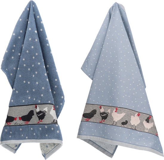 Torchon de cuisine et torchon de Luxe Kip Grijs Blauw| 65,00 x 65,00 cm du château de Bunzlau | 100% coton biologique | Torchon 60x53cm et Torchon 65x65cm