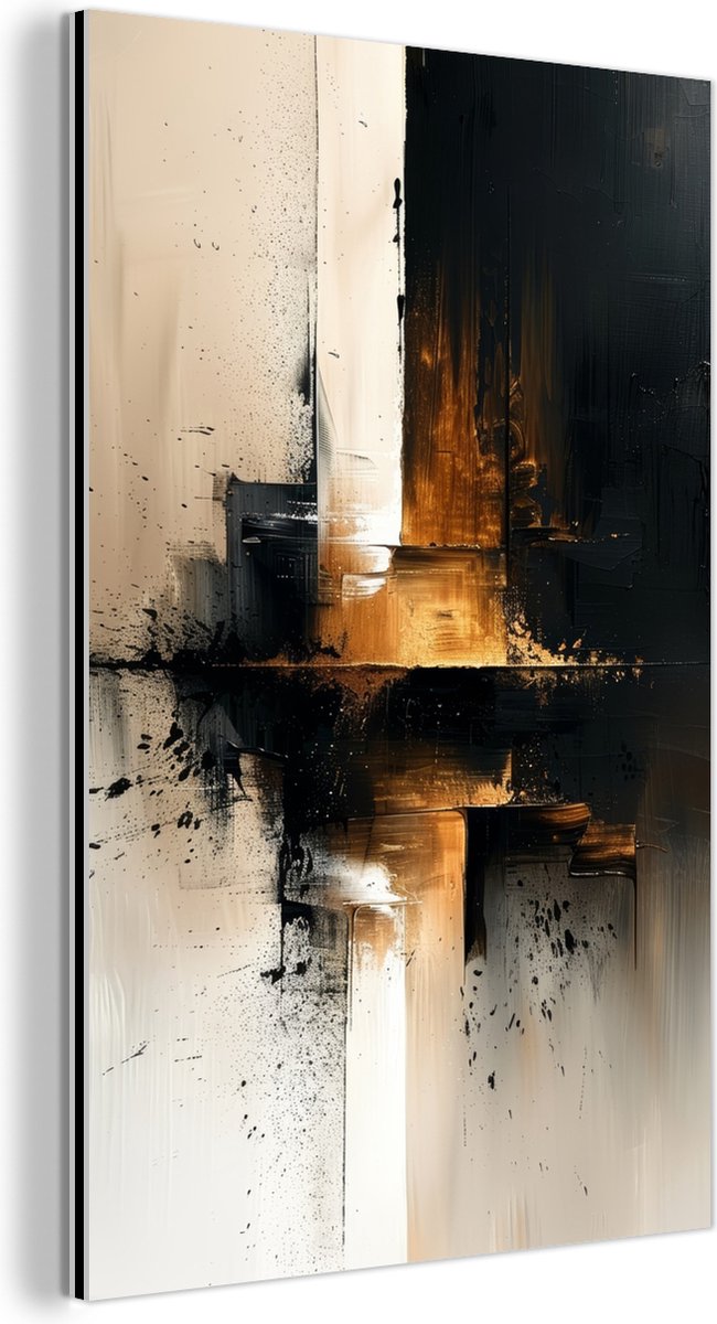Aluminium schilderij 80x120 cm - Wanddecoratie metaal - Modern - Zwart - Verf - Goud - Met