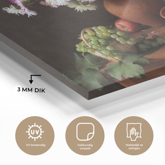 MuchoWow® Peinture sur verre 60x40 cm - Peinture sur verre acrylique - Fleurs - Fruits - Nature morte - Rose - Photo sur verre - Décoration murale salon - Décoration murale chambre - Peintures