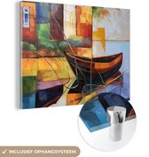 MuchoWow® Glasschilderij 120x90 cm - Schilderij acrylglas - Abstract - Kunst - Boot - Kleuren - Foto op glas - Muurdecoratie woonkamer - Wanddecoratie slaapkamer - Schilderijen