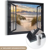 MuchoWow® Peinture sur verre 180x120 cm - Peinture sur verre acrylique - Vue - Plage - Dunes - Nature - Rural - Fenêtre - Photo sur verre - Décoration murale murale salon - Décoration murale chambre - Peintures