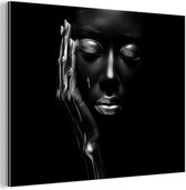 Aluminium schilderij 80x60 cm - Wanddecoratie metaal - Vrouw - Abstract - Zwart Wit - Portret - Metalen muurdecoratie woonkamer - Decoratie industrieel - Foto op dibond - Industriële accessoires slaapkamer