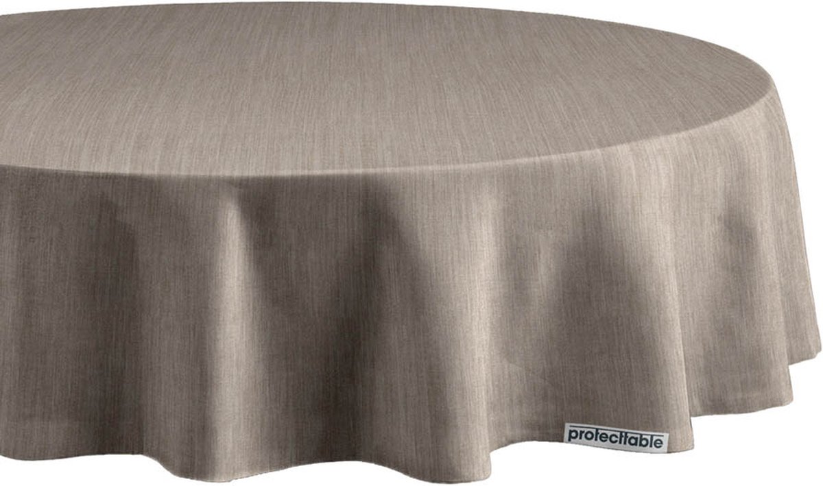 Protecttable - Rond Tafelzeil Linnenlook Taupe Ø138cm - Tafelkleed Afwasbaar - Kunststof