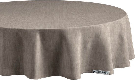 Nappe Ronde Aspect Lin Taupe Ø138cm - Nappe Lavable - Plastique