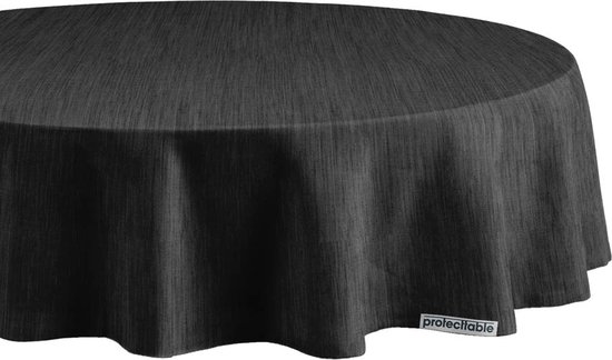 Nappe Ronde Aspect Lin Zwart Ø138cm - Nappe Lavable - Plastique