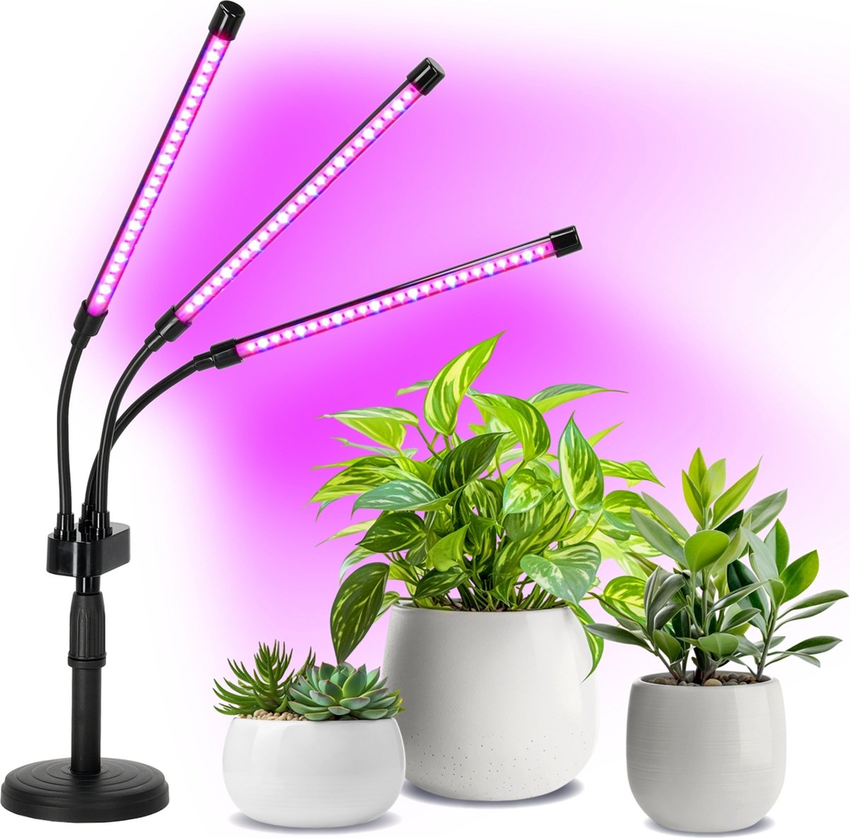 Plantenlamp | Groeilamp LED | 3-voudig | Flexibel | Met voet | 10 watt | 1,7m kabel | Incl. timer | Vitaro