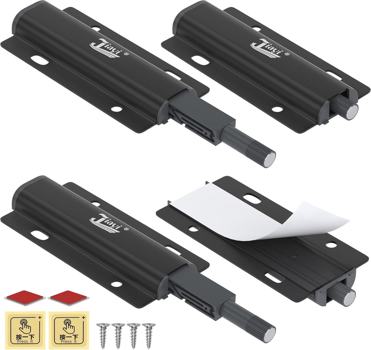 Duw-Open Deur Catch - 4-pack Zwarte Magneet Deurvangers voor Kast en Lade