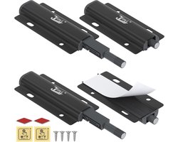 Duw-Open Deur Catch - 4-pack Zwarte Magneet Deurvangers voor Kast en Lade