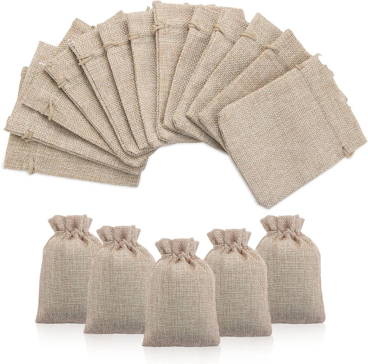 Kleine Jute Zakjes - 50 Stuks Cadeauzakjes met Trekkoord 9x12 cm voor Handwerk en Kerstmis