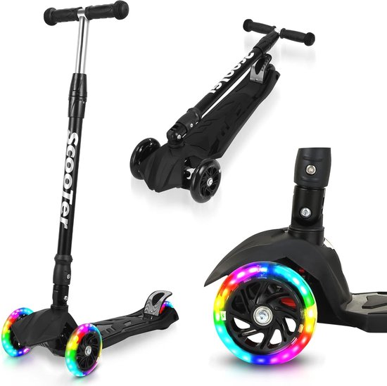FOXSPORT Opvouwbare step voor kinderen met verstelbare hoogte, licht aluminium frame, led-wielen, veiligheidsremsysteem voor jongens en meisjes van 3 tot 8 jaar (blauw